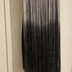 Elegant Black and Silver Fringe Pencil Skirt